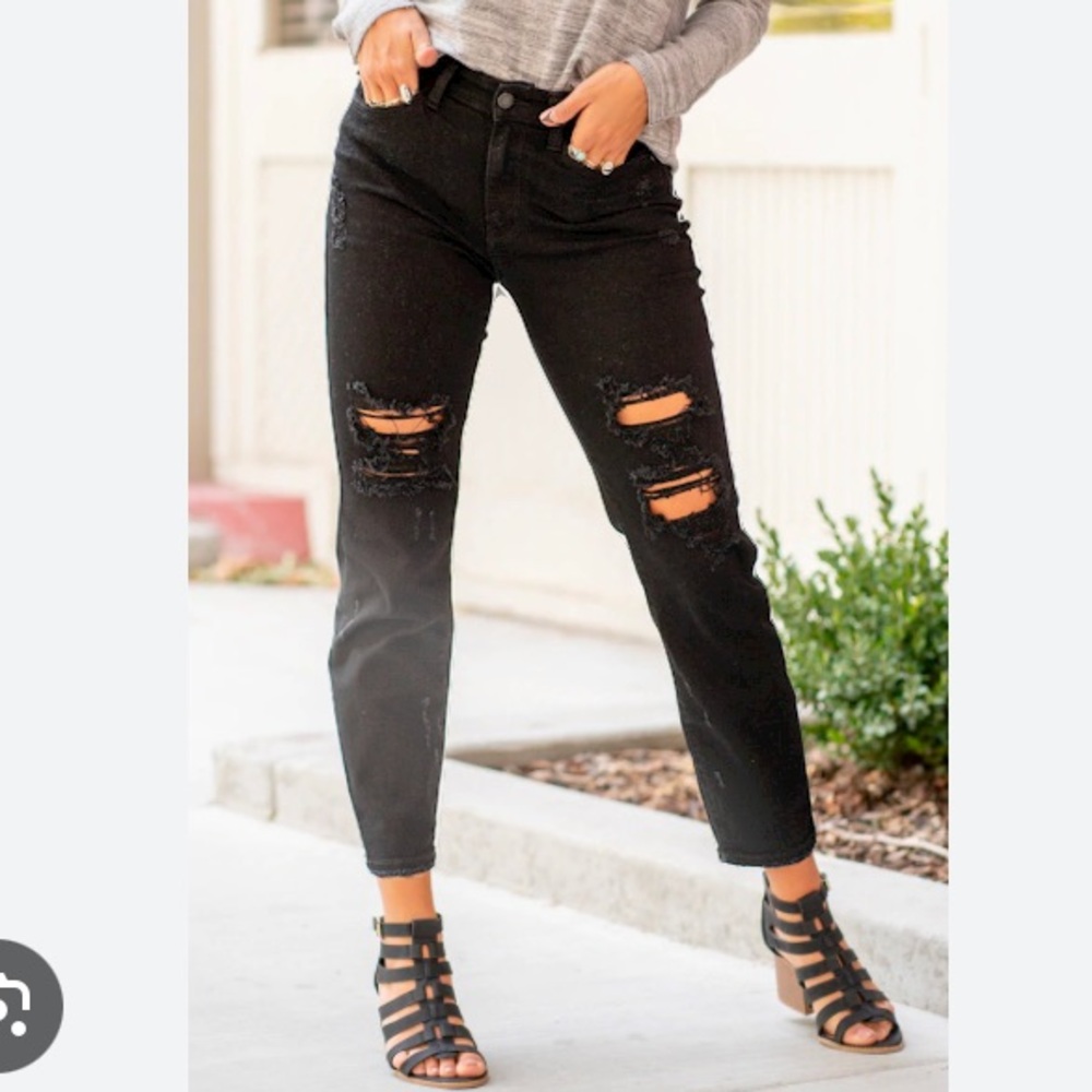 Judy Blue boyfriend jeans black distressed high waisted New
